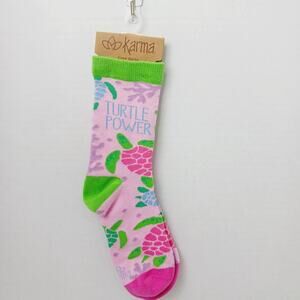 Women Boy Sock Crew Karma Turtle Power Sea Tortoise Pink Cotton Gift NWT NEW